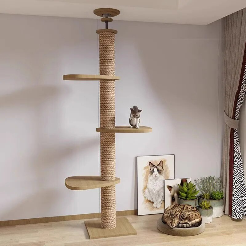 255-265cm Ceiling Tree Tower Large Cat Wooden Scratching Post Gym