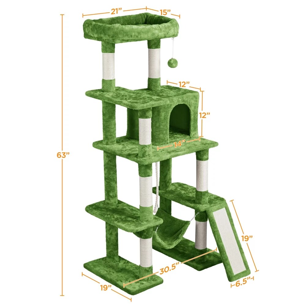 5 Layers 63" Green Cat Tree | Cat Climbing Frame | Cat Toys