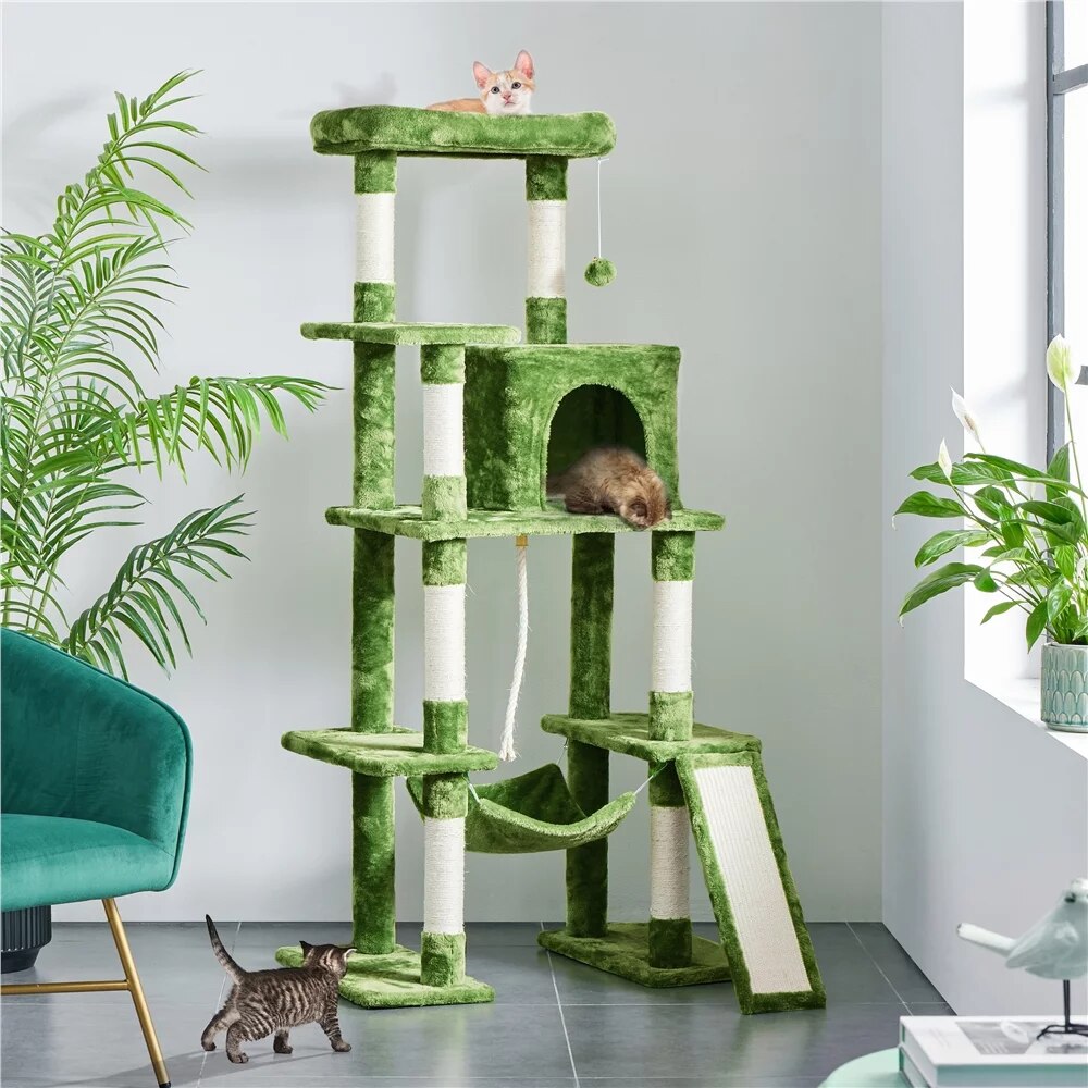 5 Layers 63" Green Cat Tree | Cat Climbing Frame | Cat Toys