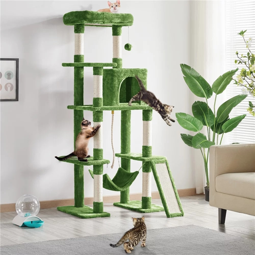 5 Layers 63" Green Cat Tree | Cat Climbing Frame | Cat Toys