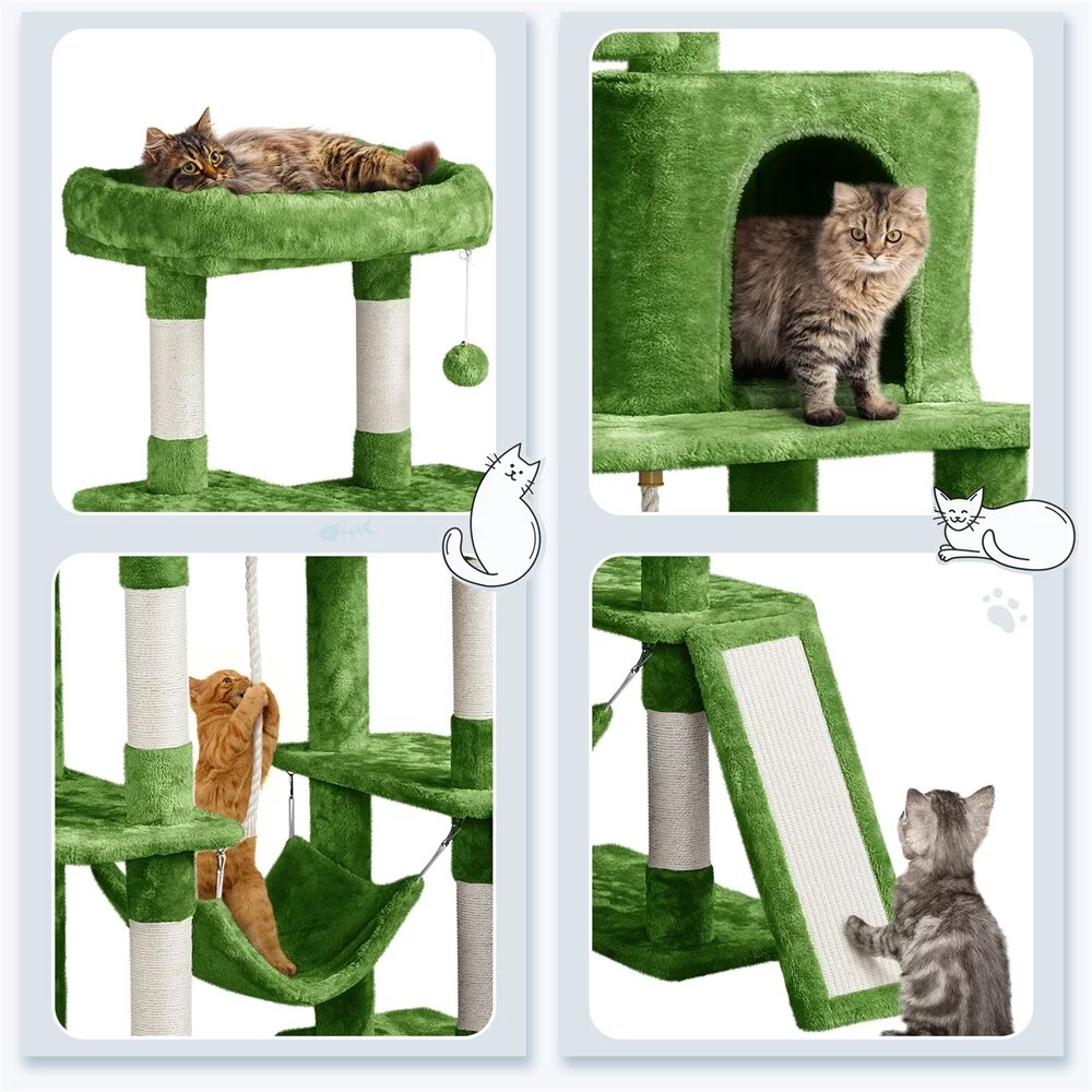 5 Layers 63" Green Cat Tree | Cat Climbing Frame | Cat Toys