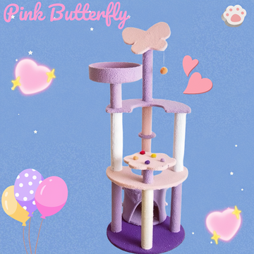 Floofi 128cm Butterfly Plush Cat Condo Cat Tree Pink Purple