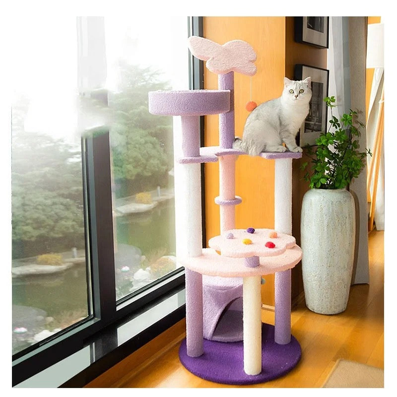 Floofi 128cm Butterfly Plush Cat Condo Cat Tree Pink Purple