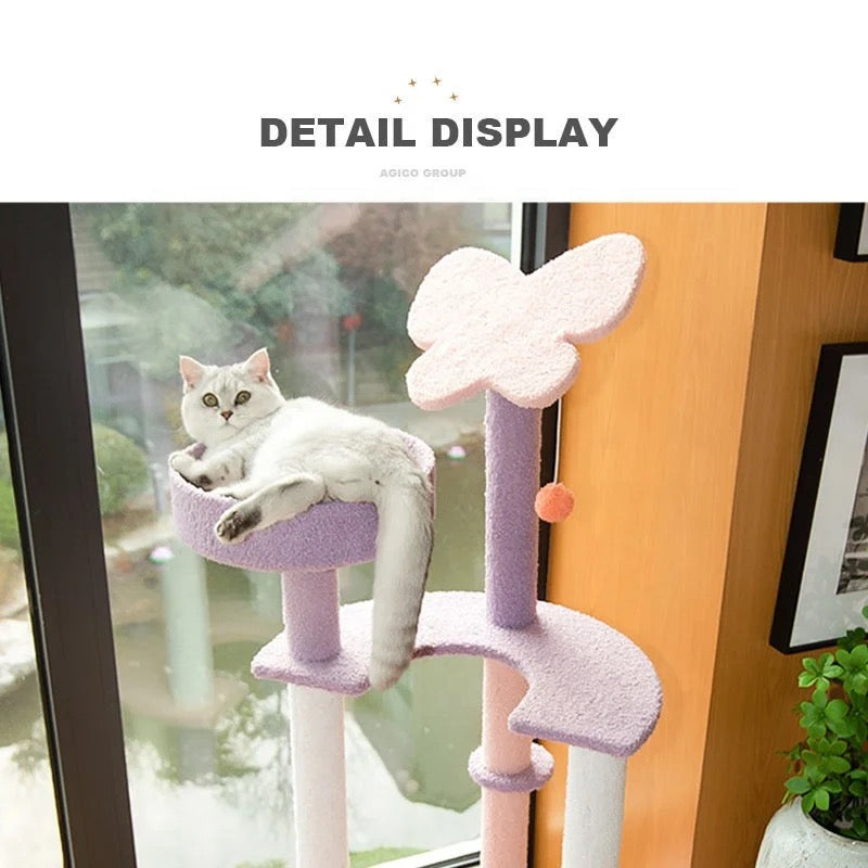 Floofi 128cm Butterfly Plush Cat Condo Cat Tree Pink Purple